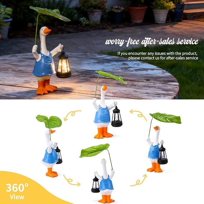 Goose Garden Statues Porch Goose Statue Holding Leaf with Solar Lantern Front Porch Yard Lawn Summer Outdoor Decorations Duck Unique Christmas Birthday Gifts for Mom Women