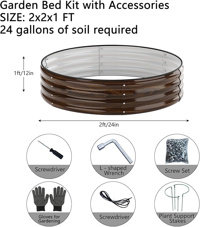 ZFHgarden Galvanized Metal Planter Round Raised Garden Bed Kit for Gardening Outdoor Grow Garden Box Raised Flower Bed Galvanized Planter Outdoor 2PC 2x2x1FT
