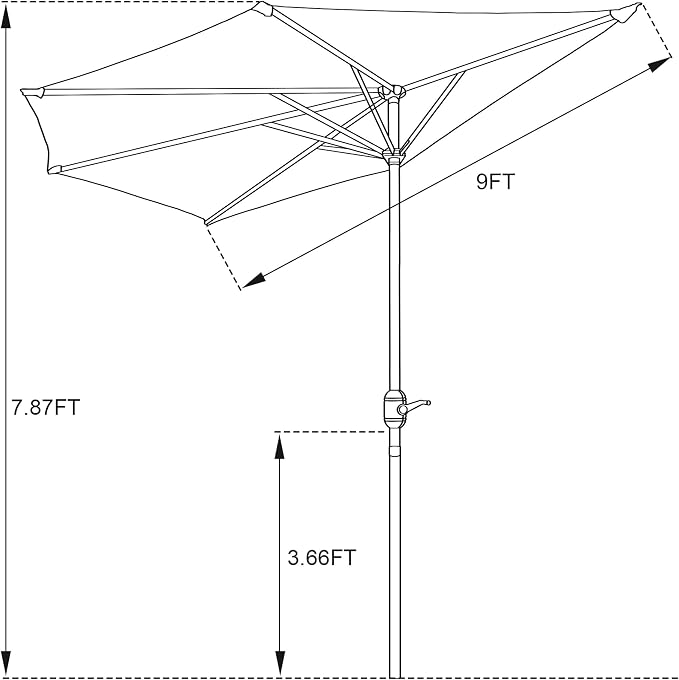 Half Patio Umbrella - 9ft Outdoor Patio Canopy with Easy Hand Crank - Condo, Townhouse, or Balcony Furniture by Villacera (Brown)
