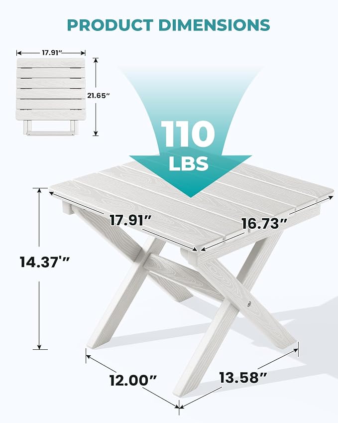 SERWALL Folding Outdoor Side Table Set of 4, Small Adirondack Side Table, White