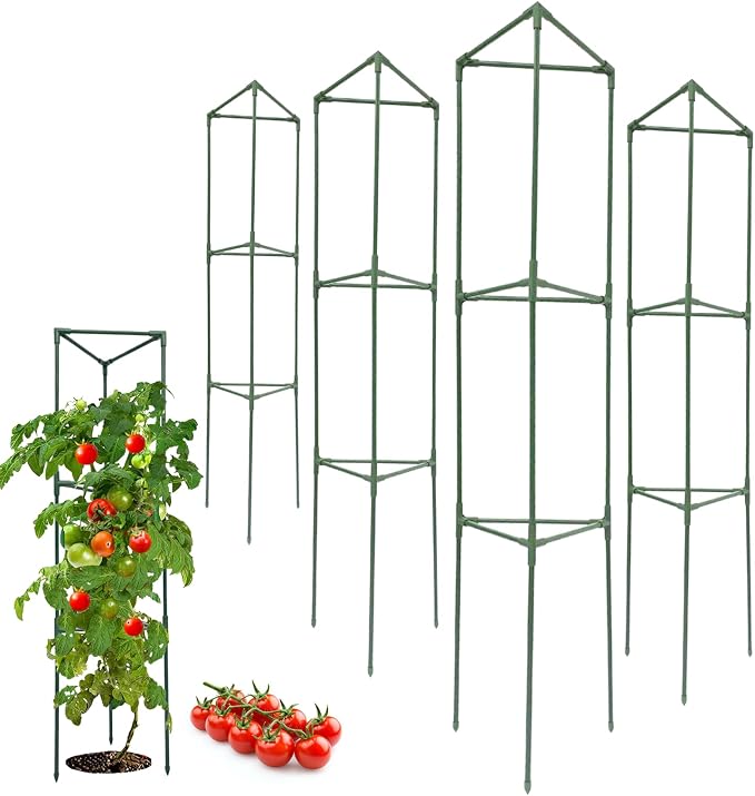 Tomato Cages for Garden&Pots, 4 Pack 50" Plant Support Trellis for Tomatoes, Cucumbers, Beans | Heavy-Duty Steel with Rust-Proof Coating | Garden Stakes for Outdoor Indoor Plants