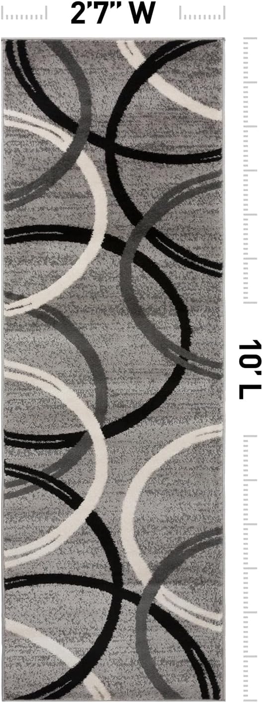 Rugshop Wavy Circles Jute Backing Living Room Runner Rug Gray 2'7" x 10' | Rectangular, Size 2'7" x 10', Bedroom, Dining Room, Home Office, Kitchen, Entryway, Hallway, Nursery, Kids Room, Guest Room