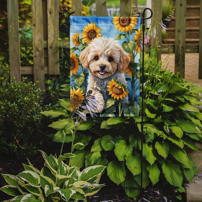 Caroline's Treasures DAC6118GF Maltipoo in Sunflowers Garden Flag Mailbox Flag Decorative Yard Flag Banner Outside Patio Artwork Yard Flower Beds, Garden Size, Multicolor