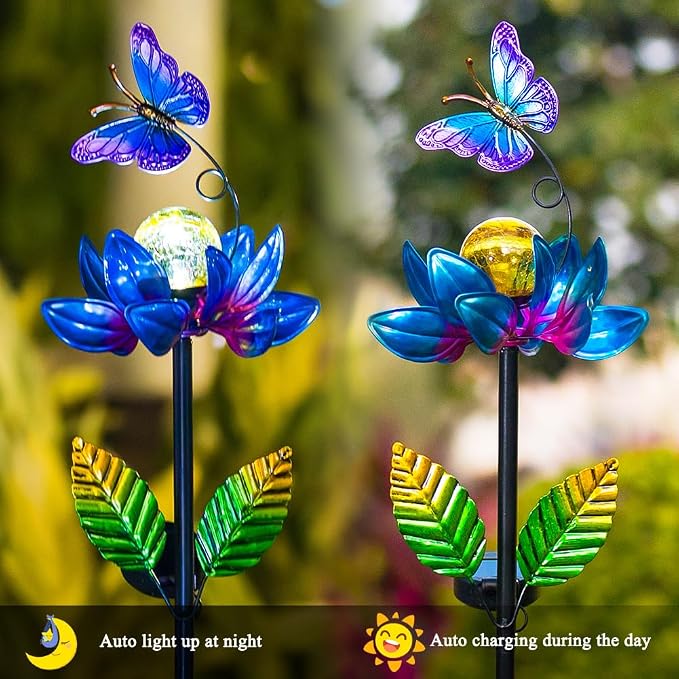 Solar Wind Spinners Outdoor, Butterfly Solar Wind Spinner with Cracked Ball Lights,Garden Spinners for Yard, Garden, Patio, Lawn Decor