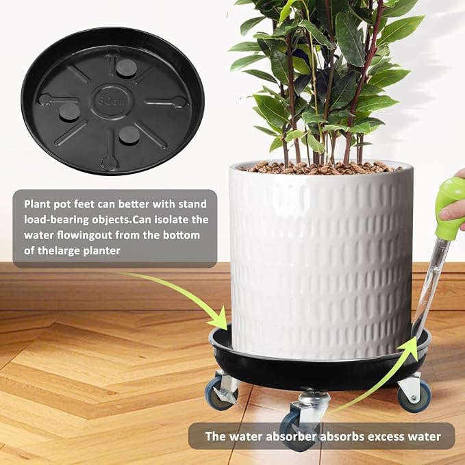 1 Pack 12.2 Inch Metal Plant Caddy With Lockable Wheels,Plant Stand Dolly for Heavy Planter,Wheeled Planter Saucer Tray,Rolling Plant Stand,Heavy-Duty Plant Caddy for Indoor and Outdoor(Black)