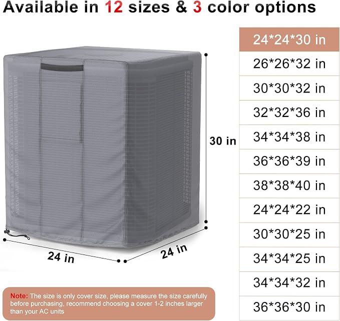 Mrrihand Central Air Conditioner Cover for Outside Units Waterproof Heavy Duty AC Unit for Outdoor Large AC Cover for Winter (24"X24"X30")-Grey