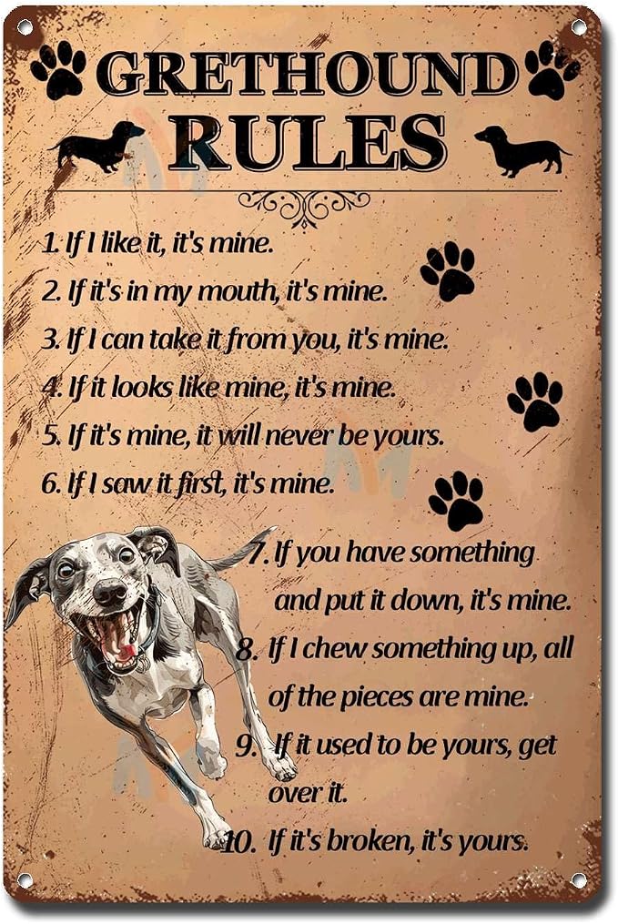 Metal Sign Tin Sign Vintage Wall Art Grethound Rules Minimalist Wall Art for Home Decor 12×16 Inches