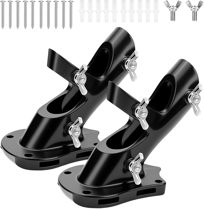 1" Flag Pole Holder for Outside House, REERON 2-Positions Metal Flagpole Brackets Mount, Aluminium Rustproof Flag Pole Wall Porch Mounting Bracket with 3 Fixed Holes & Steel Hardwares (Black-2 Pack)