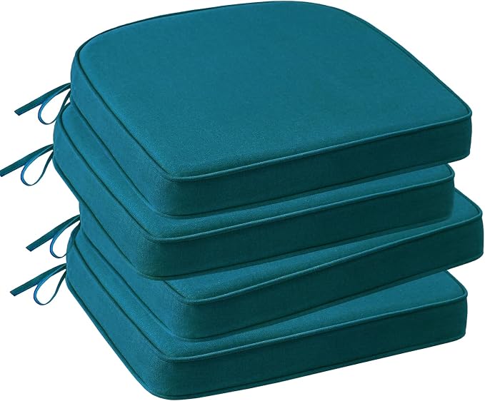 Outdoor Sunbrella Round Corner Seat Cushion, 17"x16"x2", Set of 4, Non Slip Seat Cushion Pads with Removable Cover for Patio Furniture, Garden Yard Lawn, Spectrum Peacock