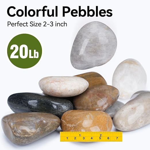 Pulovin 20 lbs River Rocks for Plants, 2-3 Inch Decorative Garden Rocks Outdoor Landscaping, Large Polished Natural Stone for Walkways, Yard, Vases, Crafts