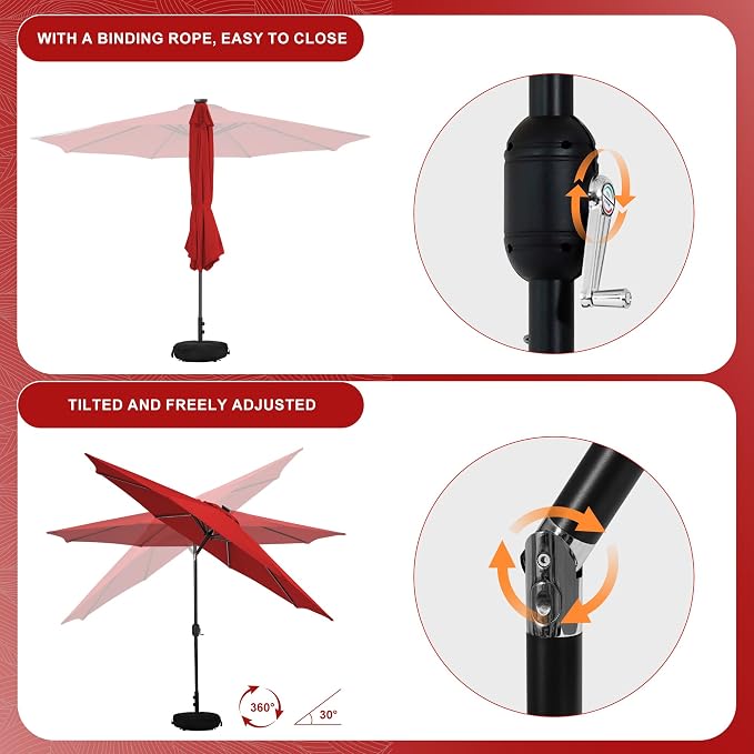 Sundale Outdoor Olefin 5-Year-Non-Fading Patio Umbrella with Sand Bag Base, Outdoor Umbrella with Tilt and Crank, Red