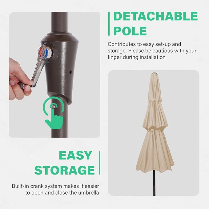 JEAREY 3 Tiers 9 FT Patio Umbrellas Outdoor Table Umbrella with Push Button Market Umbrella 8 Sturdy Ribs UV Protection Waterproof for Garden,Beige