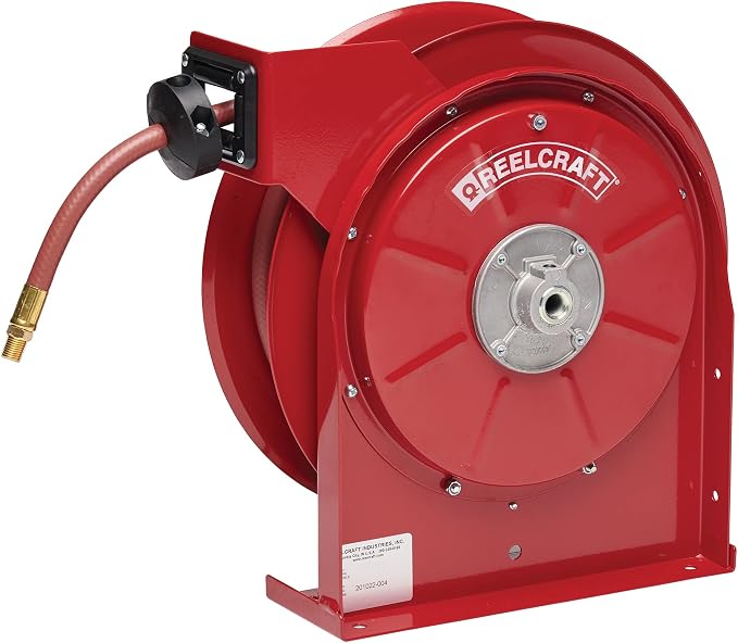 Reelcraft 5635 Premium Duty Spring Retractable Hose Reel, Spring Driven Hose Reel for Air and Water, ⅜” x 35’