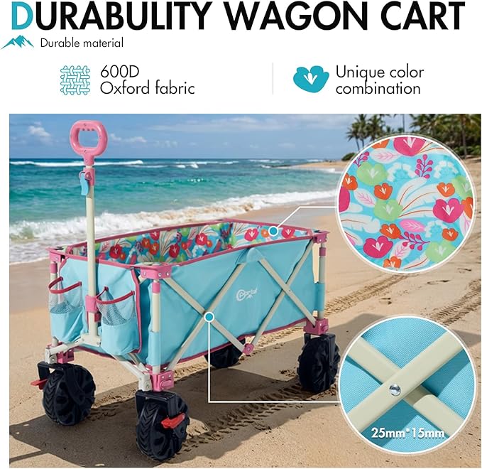 Portal Large Collapsible Wagons Carts, 450 LBs Heavy Duty Beach Wagon with Big Wheels, Foldable Wagon for Beach, Camping, Sports, Grocery
