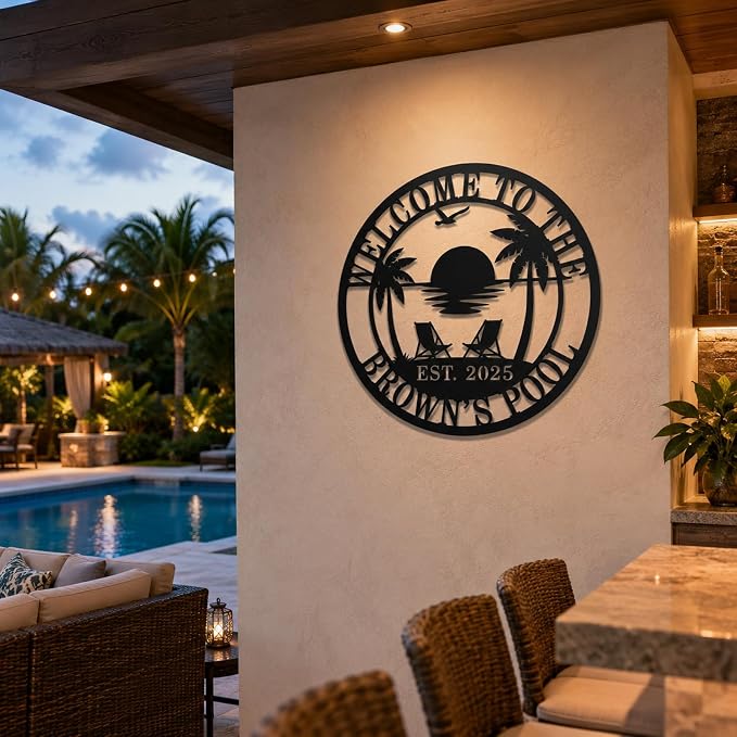 Personalized Backyard Oasis Sign, Patio Sign, Custom Pool signs, Backyard Wall Decor, Tropical Sign, Beach Sign, Metal Sign, House Warming Gifts New Home