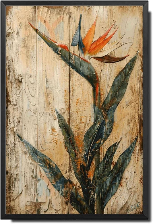 Metal Sign Tin Sign Vintage Wall Art Shabby Chic Bird of Paradise Tin Sign for Distressed Wood Art Vintage Aesthetics and Easy Mounting Garden Tin Signs for Bar 12×16 Inches with Metal Frame