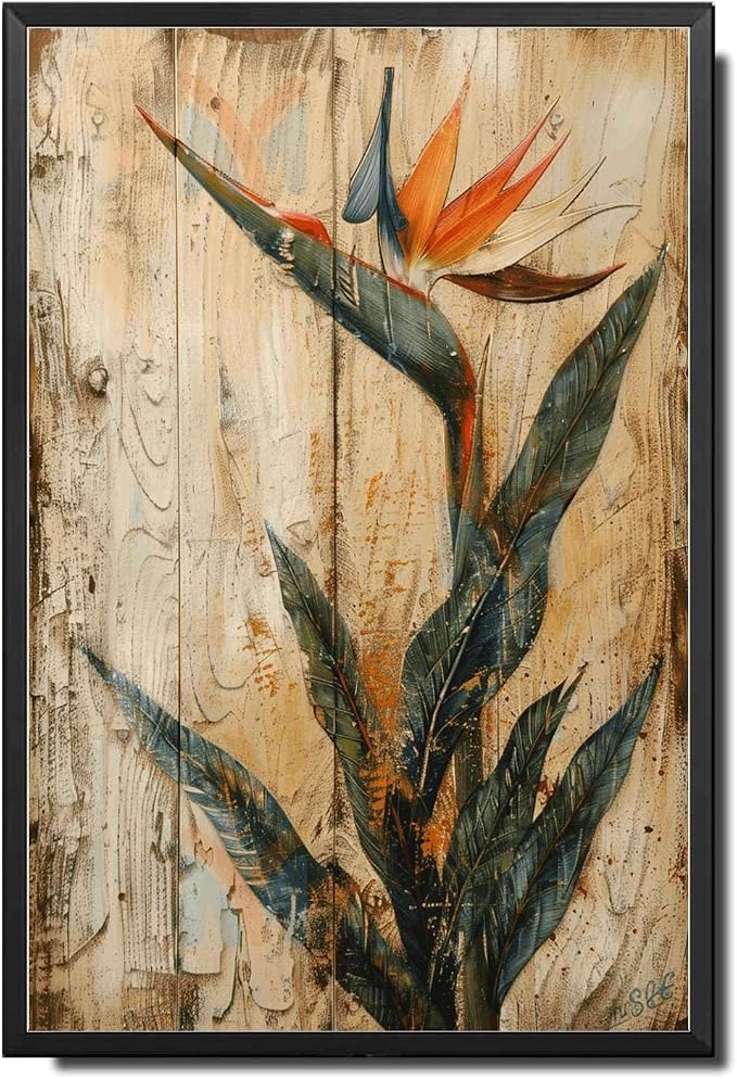 Metal Sign Tin Sign Vintage Shabby Chic Bird of Paradise Tin Sign for Distressed Wood Art Vintage Aesthetics and Easy Mounting Boho Bedroom Decorations for Room 6×8 Inches with Metal Frame