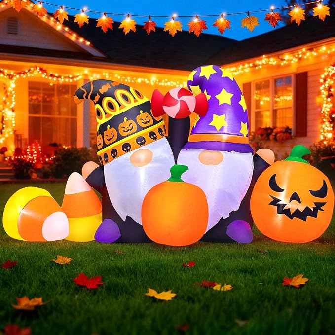 6FT Thanksgiving Inflatable Decoration, Built in LED Lights Blow Up Gnomes with Pumpkin/Sugar Decorations for Thanksgiving Party, Indoor, Outdoor, Garden, Yard Lawn Décor