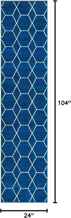 Unique Loom Trellis Frieze Collection Area Rug - Geometric (2' x 8' 8" Runner, Navy Blue/ Ivory)