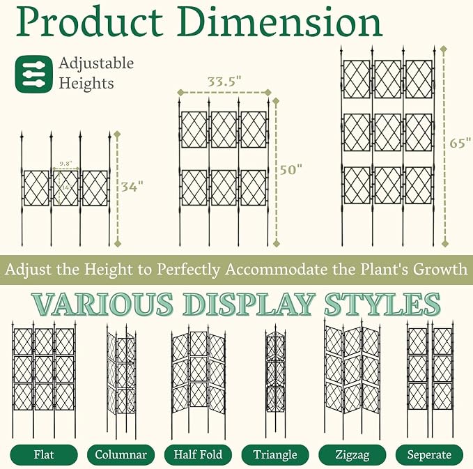 Garden Trellis Frame for Climbing Plants Outdoor | 65 Inch PE-Coated Metal Pipes & Plastic Grids Rose Wall Trellis | Rustproof Privacy Screen Plant Support Frame for Flowers Vines Vegetables Indoor