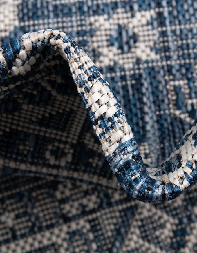 Unique Loom Outdoor Aztec Collection Area Rug - Chalca (10' Square, Blue/ Ivory)