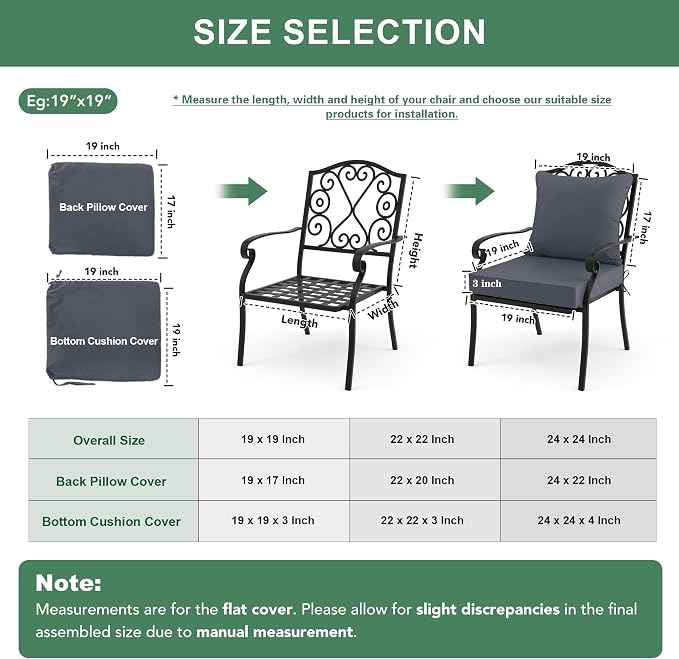 Summsun Outdoor Chair Cushion 19 x 19 Inch, Backrest and Seat Cushion Set for Patio Furniture with Water Resistant Removable Cover, Dark Grey, 1 Set