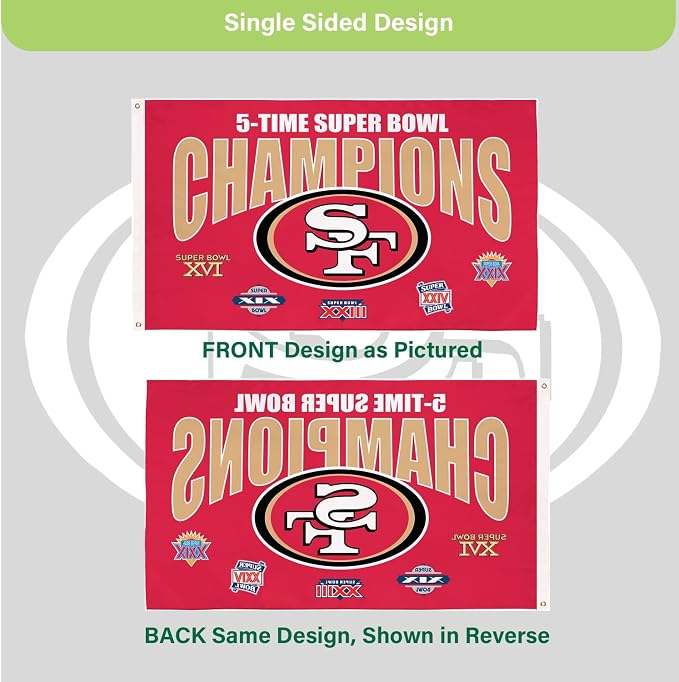 Team Sports America NFL San Francisco 49ers Multi-Win Superbowl Champions 3x5 Flag for Outside with Grommets | Outdoor & Indoor | Heavy Duty Flag & Banner | Works with Flag Pole for Outside House