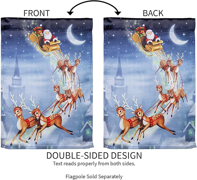 Evergreen Flag Santa Sleigh Lustre Garden Flag 12x18 Inches Double Sided | Christmas Garden Flag for Outside | Weather and Fade Resistant | Outdoor Flag For Yards and Gardens