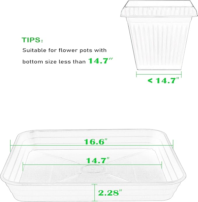 2 Pack Square Plant Saucer Tray 16 inch, Heavy Duty Plastic Plant Saucers for Indoors Outdoor, Flower Plant Drip Trays for Pots, Square Seed Starting Tray, Seedling Growing Trays