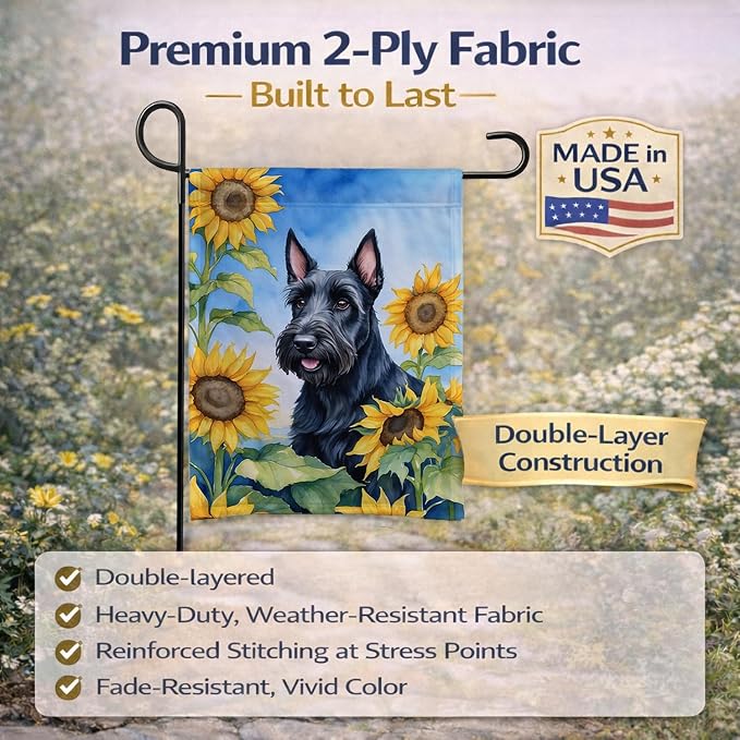 Caroline's Treasures DAC6158GF Scottish Terrier in Sunflowers Garden Flag Mailbox Flag Decorative Yard Flag Banner Outside Patio Artwork Yard Flower Beds, Garden Size, Multicolor