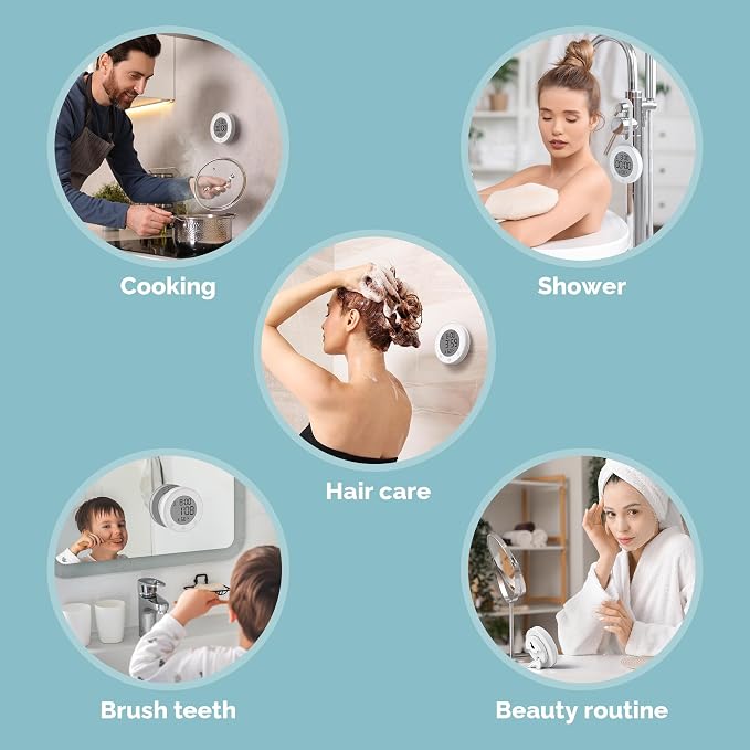 KADAMS Shower Clock Waterproof Bathroom Timer – Digital Wall Clock with Countdown, Magnetic Kitchen Clock with Temperature & Humidity, Suction Cup for Kids Shower Spa Cook Bath (Peal)