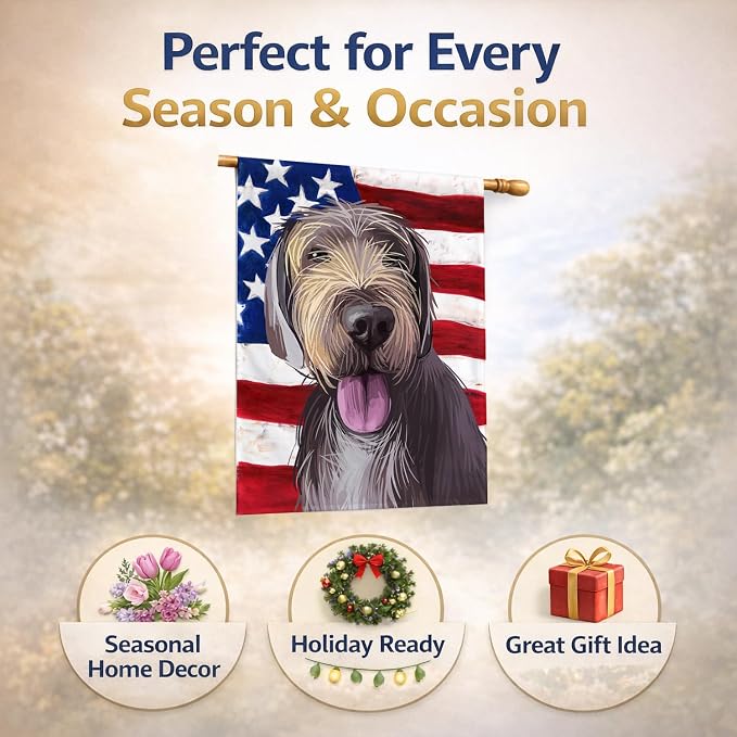 Caroline's Treasures CK6712CHF Slovak Rough-haired Pointer American Flag House Flag Large Porch Sleeve Pole Decorative Outside Yard Banner Artwork Wall Hanging, Polyester, House Size, Multicolor