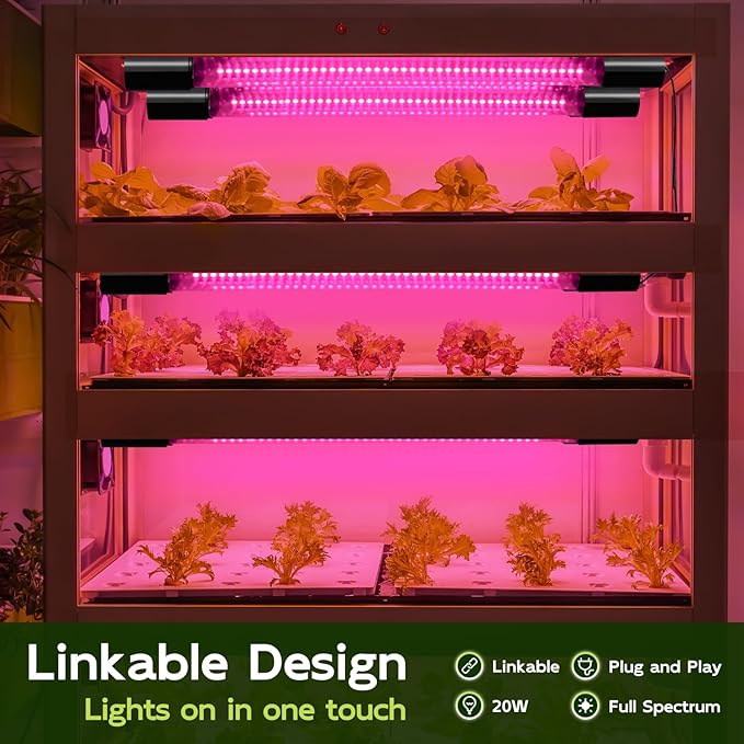 Hlite 16inch LED Grow Lights - Linkable Grow Lights for Indoor Plants | Full Spectrum Plant Lights Plug and Hanging Design with On/Off Switch Hanging Grow Light from Seedling to Flowering, 4 Pack