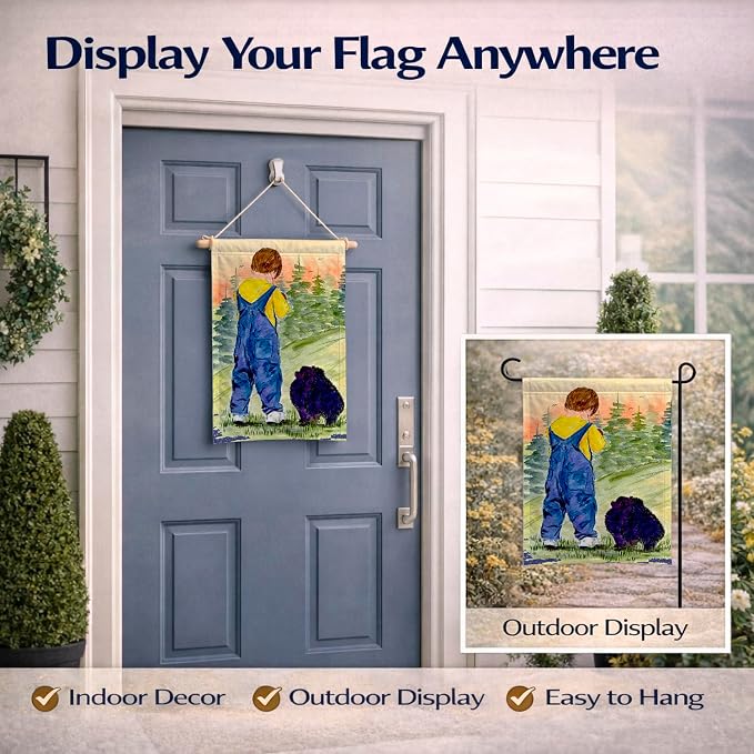 Caroline's Treasures SS8544GF Little Boy with his Pomeranian Garden Flag Mailbox Flag Decorative Yard Flag Banner Outside Patio Artwork Yard Flower Beds, Garden Size, Multicolor