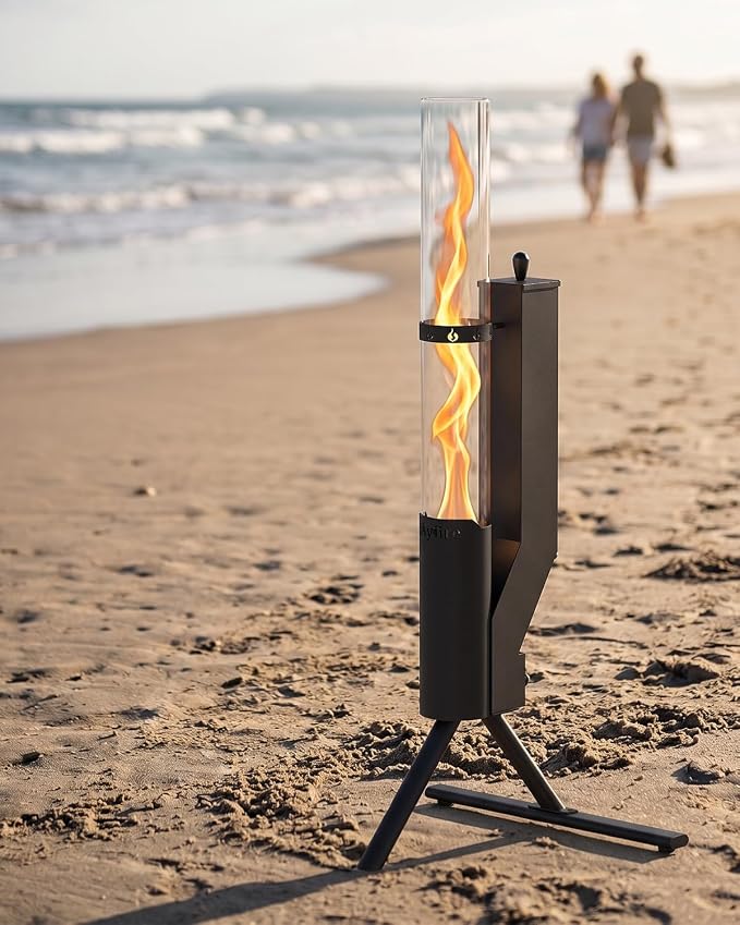 43" Wood Pellet Patio Heater with Glass Tube, Modern Fire Pit, Portable Pellet Heater for Camping Patio Backyard RV Tailgating, Add Warmth & Ambiance, FP056
