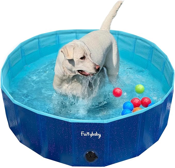 Furrybaby Foldable Dog Pool Non-Slip Hard Bath Tub Indoor Outdoor Pets Kids | Collapsible rigid dog pool with non-slip PVC, durable hard plastic tub, portable indoor & outdoor use for pets and kids, navy