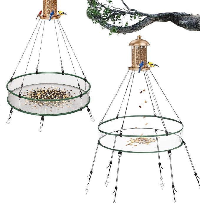 2-Pack Bird Seed Catcher Tray for Outdoor Hanging Feeders, 24" Large Upgraded Anti-Flip Feeder Tray with 4" Deep Windproof Platform, Stable Design to Catch Dropped Seeds, Fits Most Bird Feeders