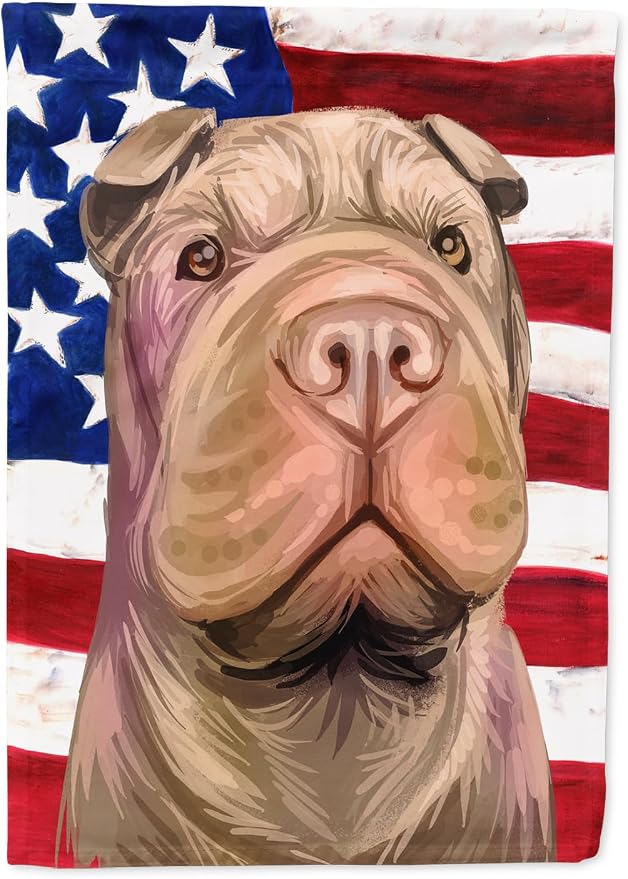 Caroline's Treasures CK6702GF Shar Pei Dog American Flag Garden Flag Mailbox Flag Decorative Yard Flag Banner Outside Patio Artwork Yard Flower Beds, Garden Size, Multicolor