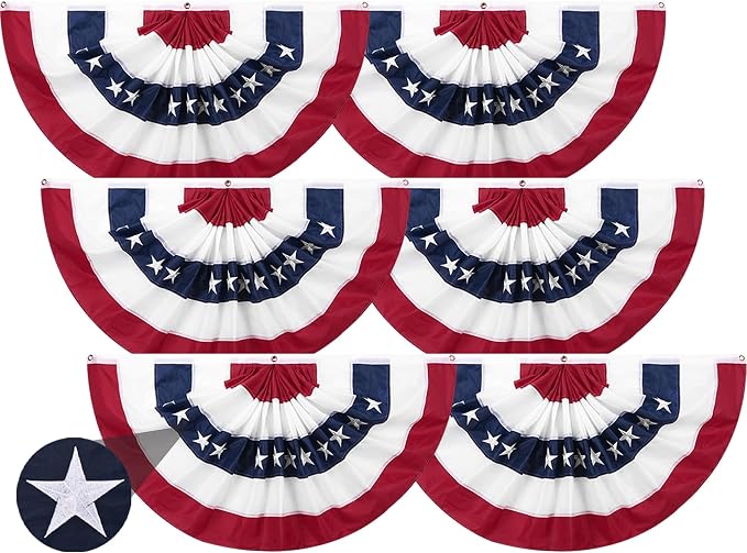 2 x 4 Ft American Fan Bunting for Outside American Pleated Fan Flag American Flag Bunting Patriotic Decorations Bunting Flags for Outdoor Yard Party,Memorial Day Decorations Flags-6Pack