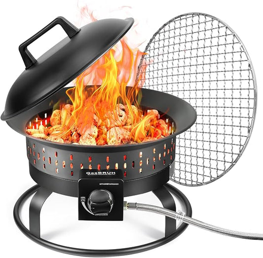 GasBRUH 19″ Outdoor Portable Propane Fire Pit with Grill Grate, Cover&Carry Kit,Fireplace,60,000 BTU Camping Propane Firepit,Portable Gas Fire Pit for Outside Patio,Camping,RV,Smokeless Gas Firebowl