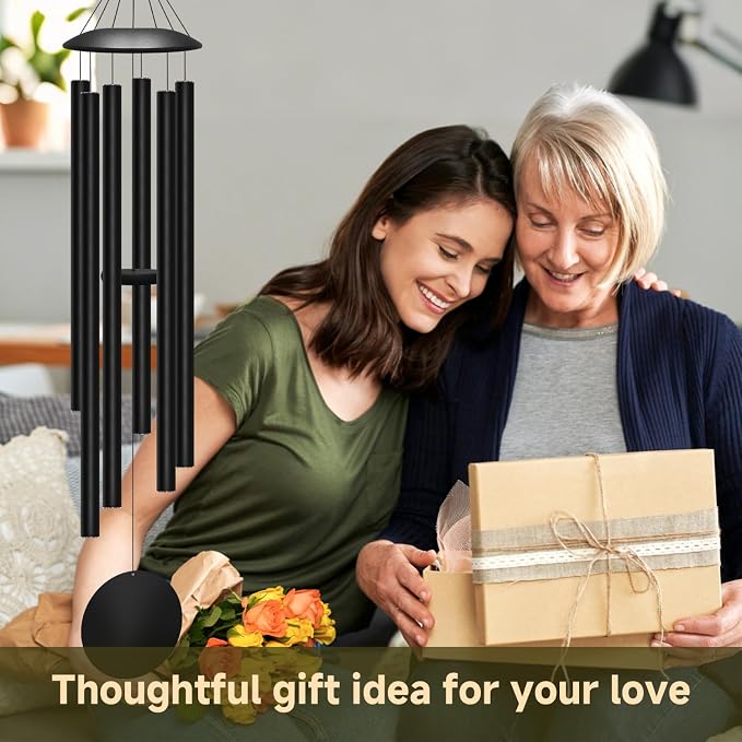 78" Extra Large Wind Chimes for Outside Deep Tone, 6 Thick and Bold Aluminum Tubes Tuned Relaxing Melody Wind Chime, Big Wind Chimes for Garden Patio Decor, Great Gift Idea for Mother's Day (Black)
