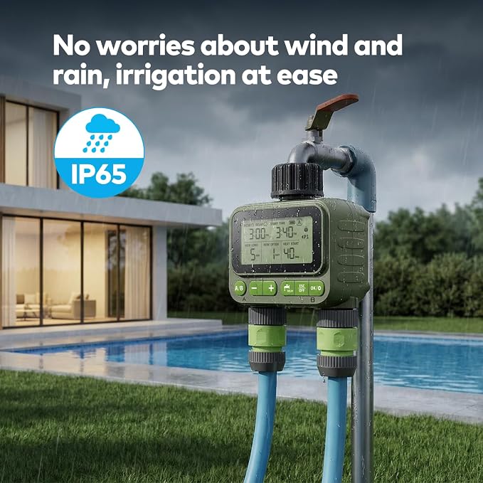 NexusLab Wireless Remote Hose Timer, 4 Programmable Watering Schedules (1 Sec to 99 Hr), IP65 Waterproof Sprinkler & Drip Irrigation Timer, 3/4 inch NH Thread, Rain Delay, AA Battery