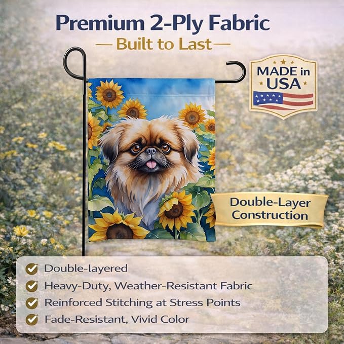 Caroline's Treasures DAC6132GF Pekingese in Sunflowers Garden Flag Mailbox Flag Decorative Yard Flag Banner Outside Patio Artwork Yard Flower Beds, Garden Size, Multicolor