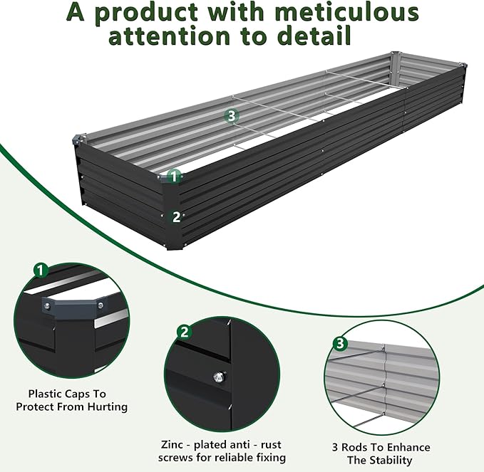 2PCS 12x2x1ft Galvanized Raised Garden Kit,Metal Planter Box,Black | Outdoor Elevated Metal Planter Box For Vegetables, Flowers & Herbs. Rustproof Galvanized Steel, Open Drainage, Easy Assembly