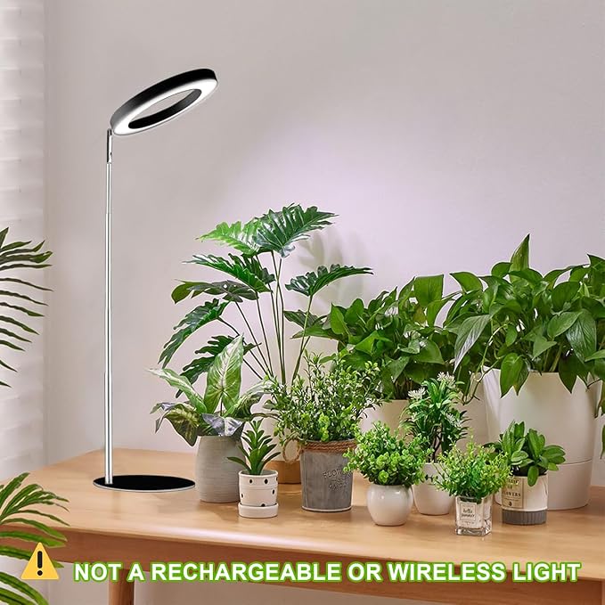 yadoker 144 LEDs Full Spectrum Plant Grow Light for Indoor Plants,Height Adjustable, 6.3" Aluminum Housing,Automatic Timer with 8/12/16 Hours,10-Level Brightness,Black Plant Light with Base,2 Pack