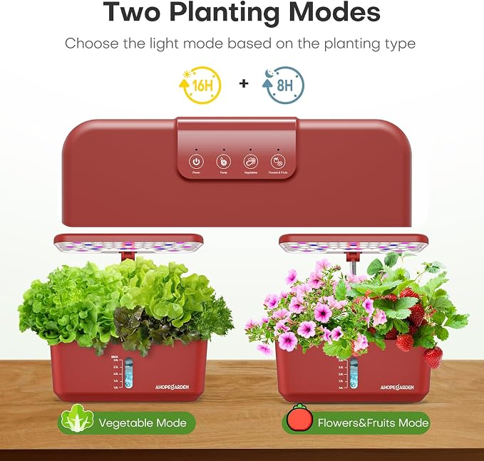Ahopegarden Hydroponics Growing System: 10 Pods Indoor Herb Garden with LED | Plant Germination Kit with Growth Lamp, Countertop Hydroponic Planter for Fresh Herbs, Vegetables & Lettuce Lovers, Red
