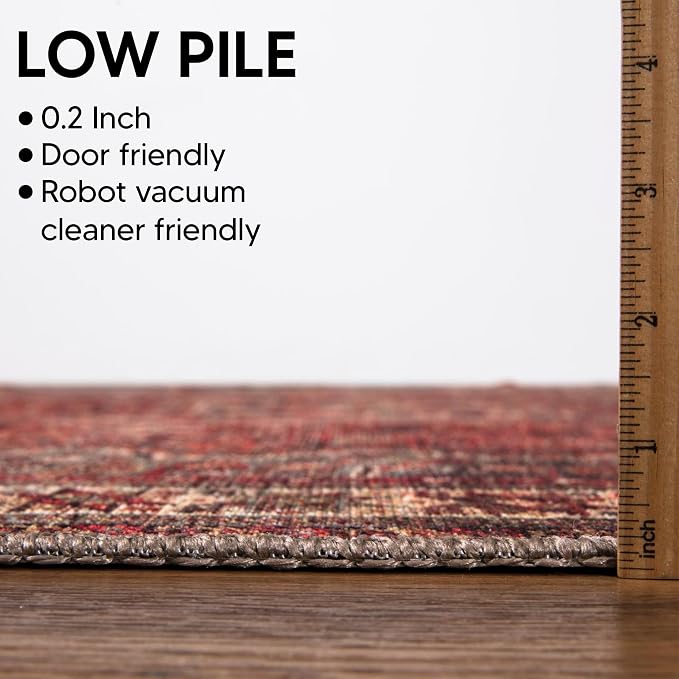 Keen Home Design Vintage Washable Area Rug, Non-Slip Low Pile, 6x9 | Machine Washable Cotton Chenille, 0.25In Low Pile, Rubber Non-Slip Back; Living Room, Dining Room, Bedroom, Office