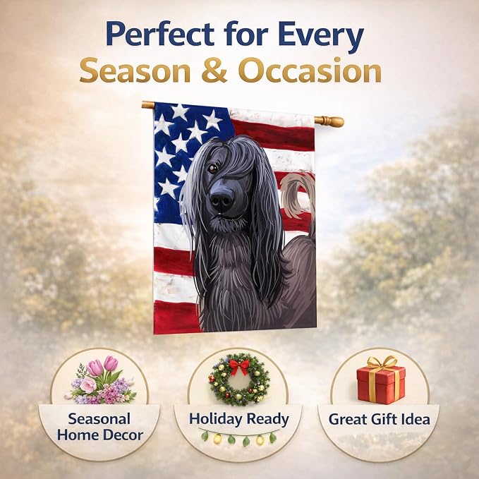 Caroline's Treasures CK6732CHF Taigan Dog American Flag House Flag Large Porch Sleeve Pole Decorative Outside Yard Banner Artwork Wall Hanging, Polyester, House Size, Multicolor