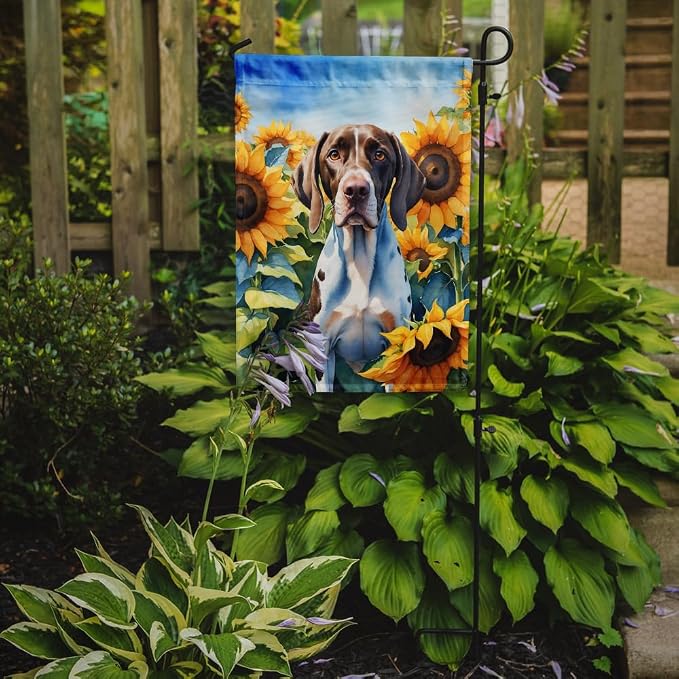Caroline's Treasures DAC6134GF Pointer in Sunflowers Garden Flag Mailbox Flag Decorative Yard Flag Banner Outside Patio Artwork Yard Flower Beds, Garden Size, Multicolor
