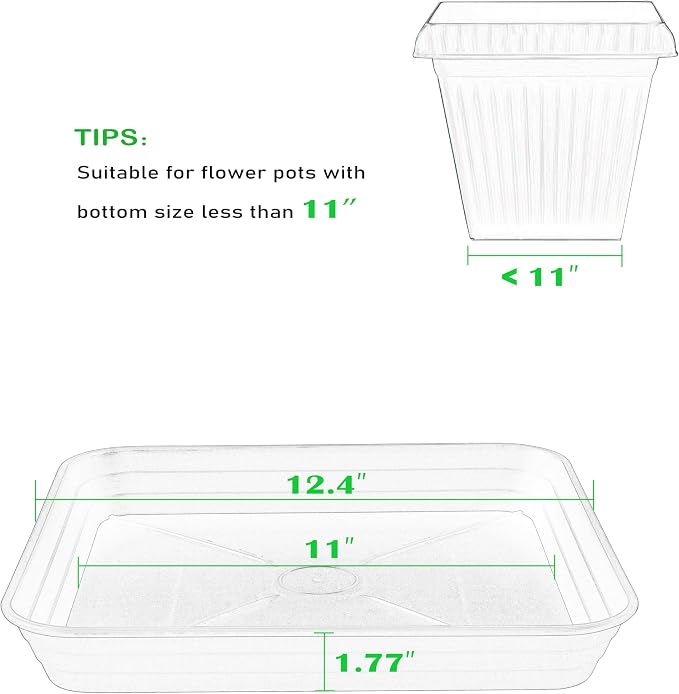 4 Pack Square Plant Saucer Tray 12 inch, Heavy Duty Plastic Plant Saucers for Indoors Outdoor, Flower Plant Drip Trays for Pots, Square Seed Starting Tray, Seedling Growing Trays